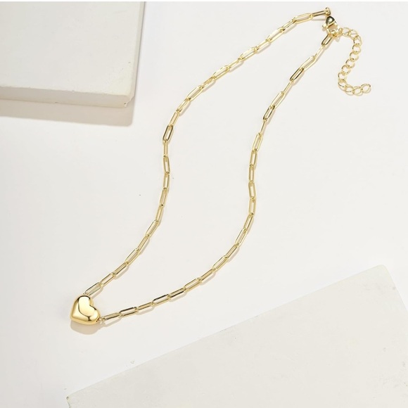 RESTOCKED!! 14k Gold plated puffy heart necklace on paperclip chain💛✨ - Picture 3 of 5